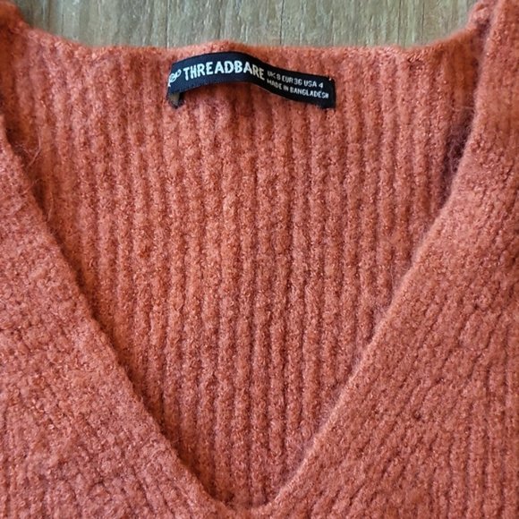 ASOS Threadbare Pumpkin Spice V-Neck Ribbed Relaxed-Fit Sweater - Picture 6 of 15